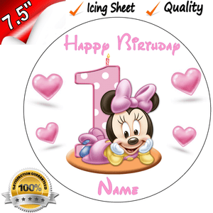 1st Birthday Minnie Mouse Edible Icing Cake Topper Ebay