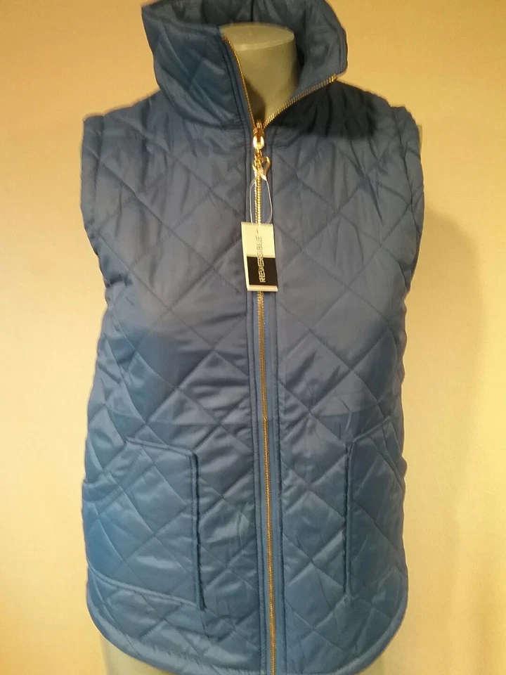 Colete reversível Lexi York. Novo com etiquetas. Lã azul acolchoado/verde tamanho pequeno C35 - Imagem 2 de 4