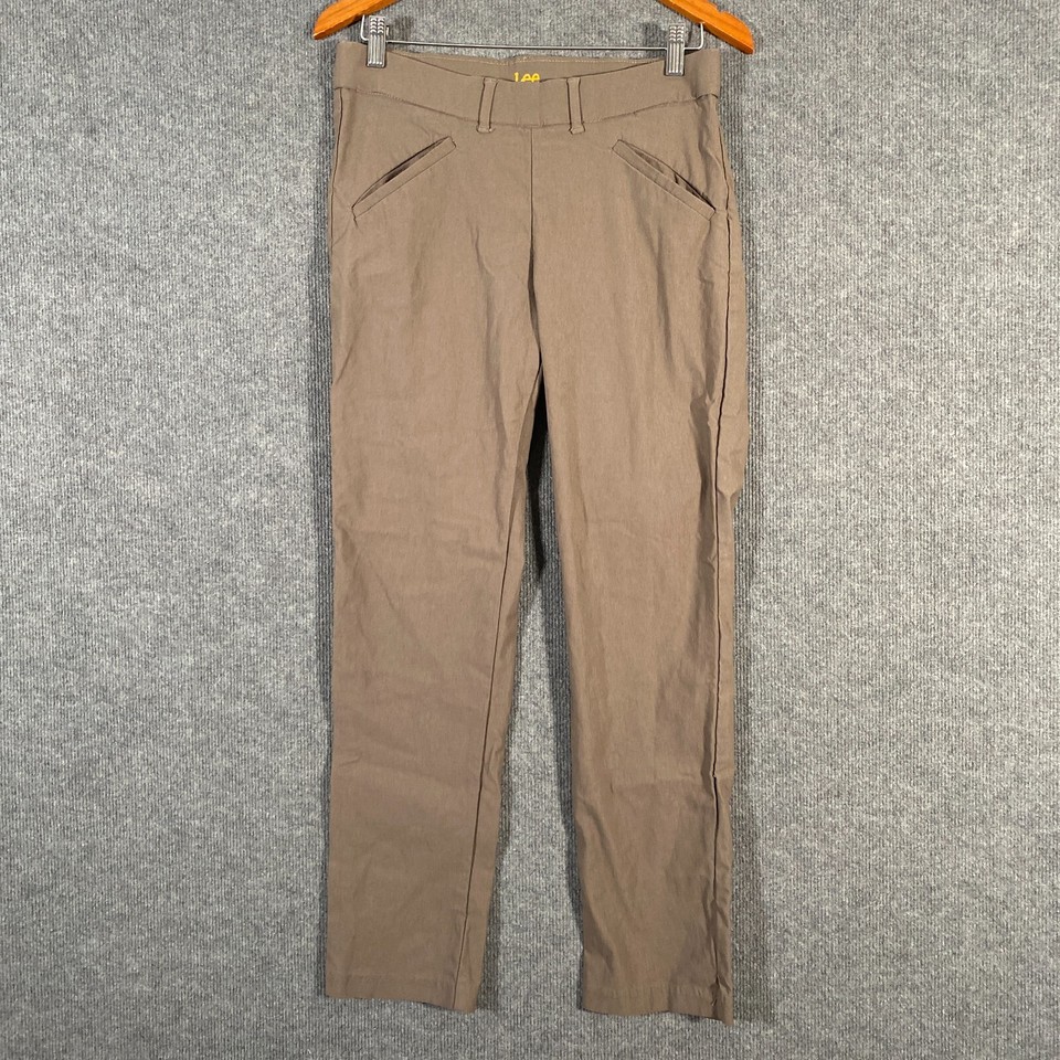 Lee Pants Womens 10 M Brown Slacks Trousers Straight Leg Slim Fit Pull On Ladies