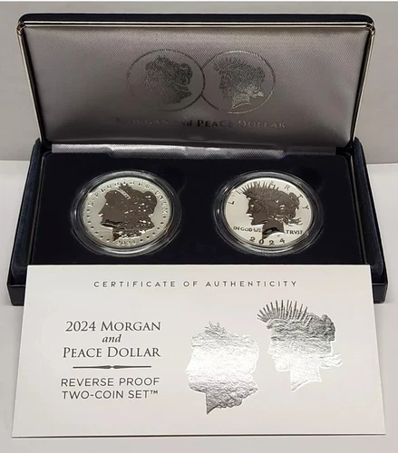 2024 S Reverse Proof $1 Morgan and Peace American Silver Dollar 2pc Set Box OGP;