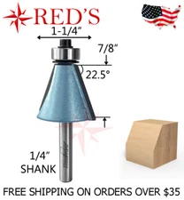 Tideway Carbide IND LC02061404 22.5 deg chamfer bearing 1/4" shank router bit