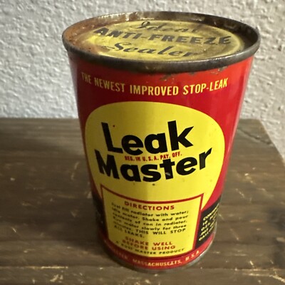 VINTAGE Leak Master Tin Can  Ideal  ANTI-FREEZE Sealer 10 Fl Oz