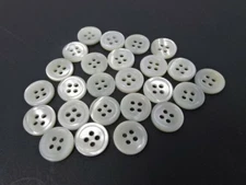 Vintage Iridescent Raised Border White Round 4-Hole Buttons 10mm Lot of 6 AA80