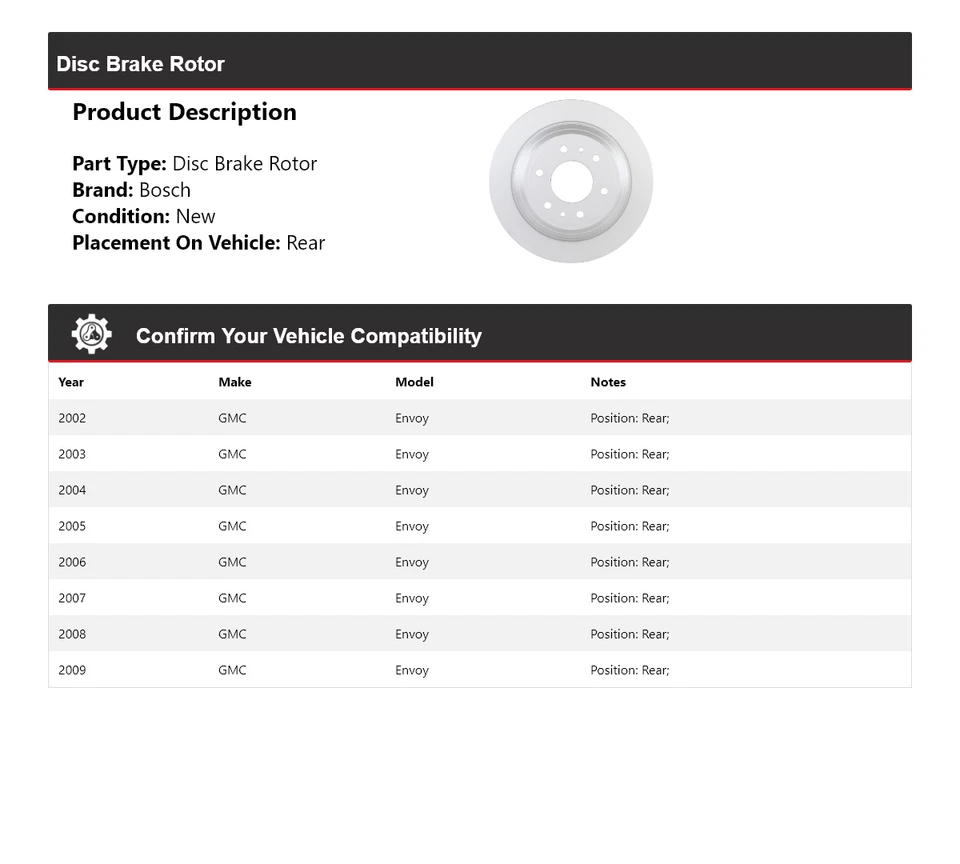 For 2002-2009 GMC Envoy Bosch QuietCast Disc Brake Rotor Rear 2003 2004 2005 - Image 2 of 4