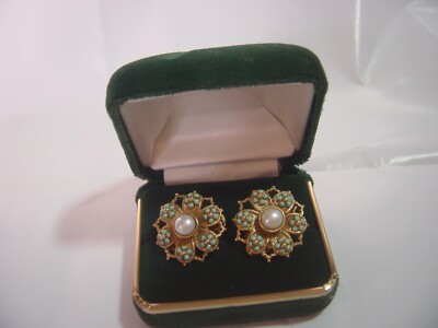 Vintage-RAR-MMA Metropolitan Museum vergoldete PERLE & EMAILLE CLIP ON OHRRINGE