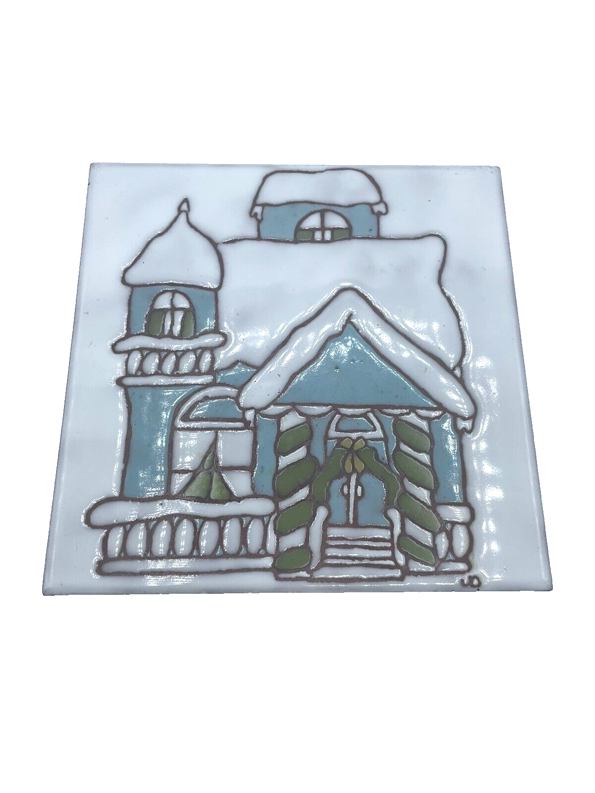 Made In Italy Ceramic Tile Trivet Hot Plate Snow House 6X6