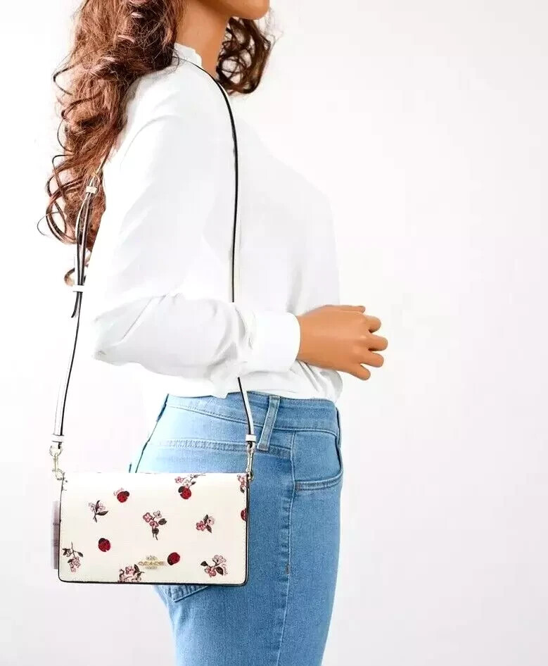 NWT Coach Anna Foldover Clutch Crossbody With Ladybug Floral Print