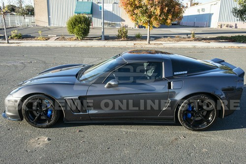 For 05-13 Chevy Corvette C6 Z06 Glossy Black Side Skirts & Mud Flaps ZR1 Style - Picture 2 of 10