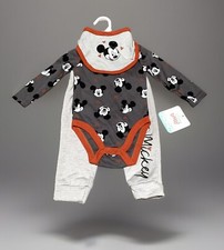 Disney Baby MICKEY MOUSE Boys' Bib/Pants/One-Piece Bodysuit 3pc Set 6-9 Months