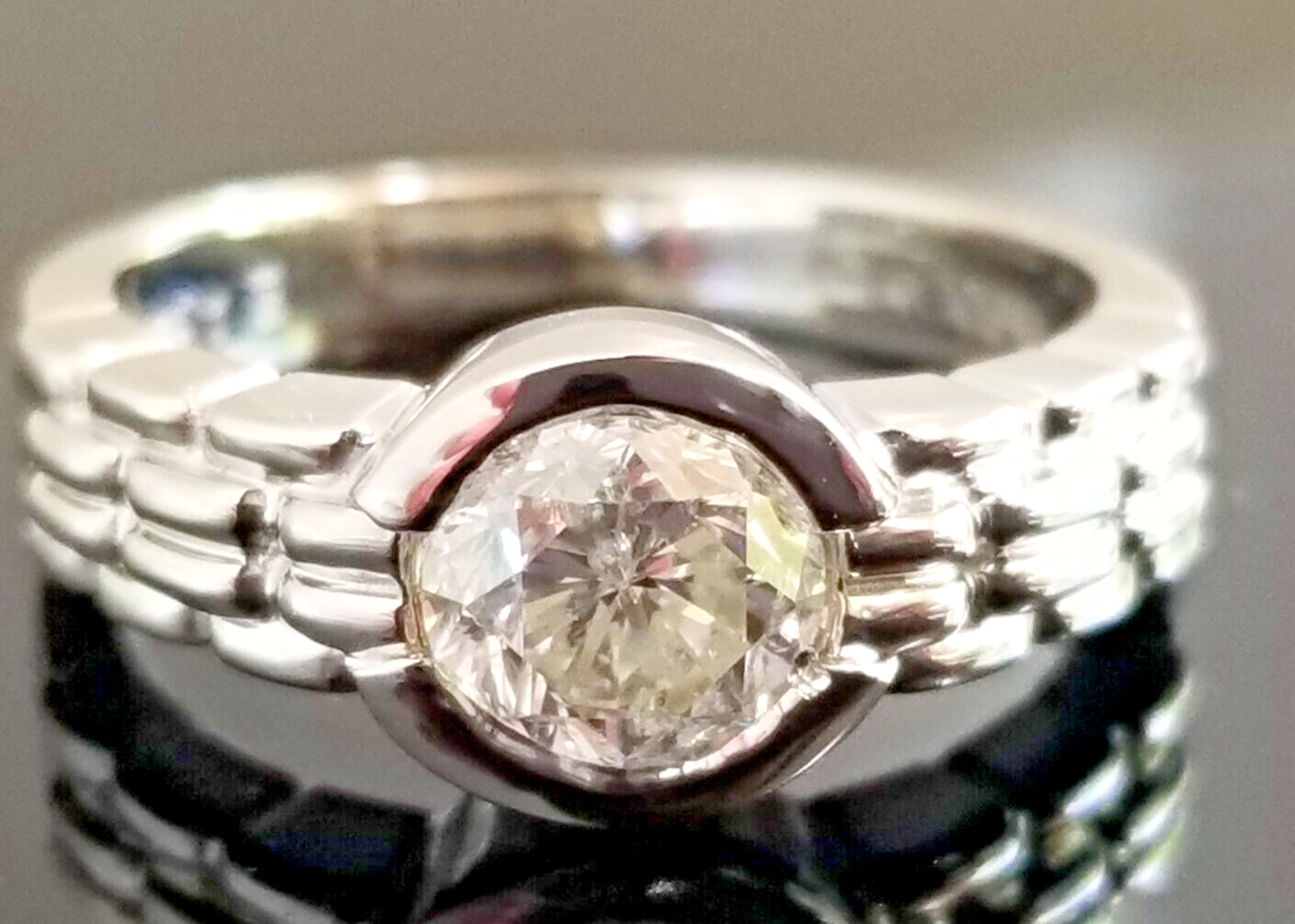 1CT Solitaire Diamond Simplistic Bezel Platinum r… - image 1