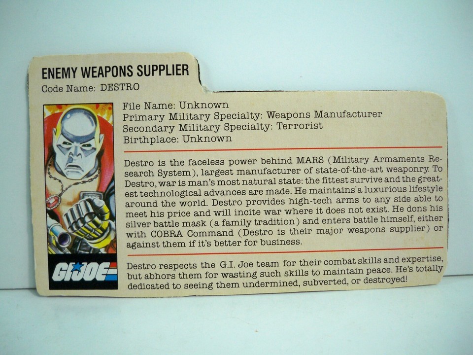 GI Joe Enemy Cobra Destro 1983 3.75 Vintage ARAH Weapons Dealer AS IS