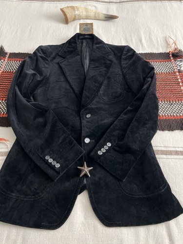 70s Velvet Blazer Jacket Black S-M 38" Wide Lapel Vintage Cluster Sweden Superb - Picture 14 of 22