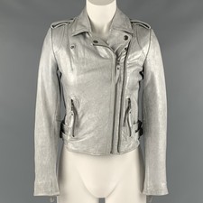 Joie Size Xs Silver Leather Metallic Lambskin Biker Jacket