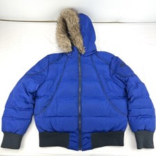 Nautica Women's Blue Puffer Bomber Jacket Faux Fur Hood Fleece Lined Size Xl