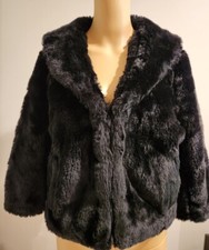 Guess Black Faux Fur Lined Crop Jacket Coat 3/4 Sleeves Front Pockets Medium M