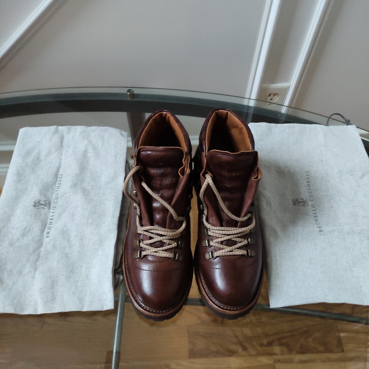 Brunello Cucinelli Leather Lace Ankle Combat Boots Brown Men 41/9