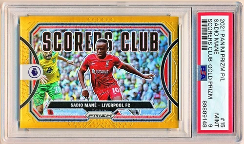 2021-22 Prizm EPL Sadio Mane Scorers Club Prizms Gold #15 (02/10) PSA 9 - POP 2