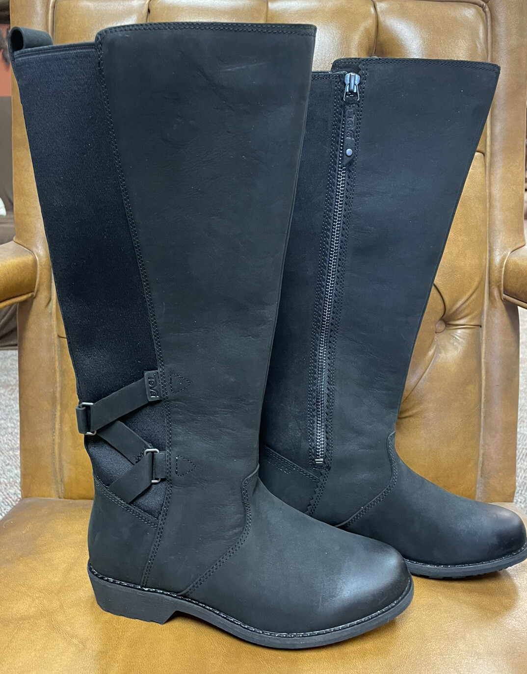 TEVA Ellery Women's Bison Black Leather Waterproof Zip Up Tall Boots Size 5  192410354368 | eBay