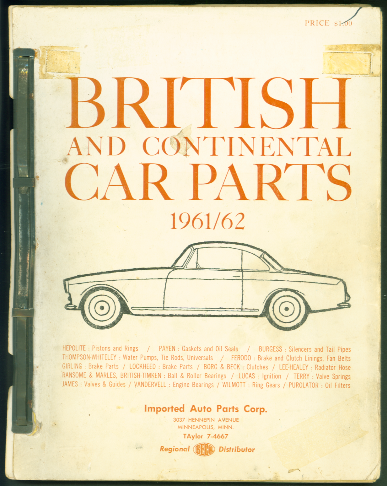 Vintage 1961 / 1962 Beck British and Continental Car Parts Manual 128 pages