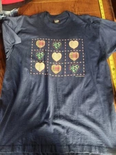 Vtg Screen Stars Best Made USA 1990 Endless Designs Hearts Single Stitch Blue XL