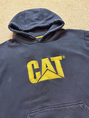 CAT Patch Logo Caterpillar Workwear Black Yellow Hoodie Hooded Sweatshirt M - Picture 4 of 5