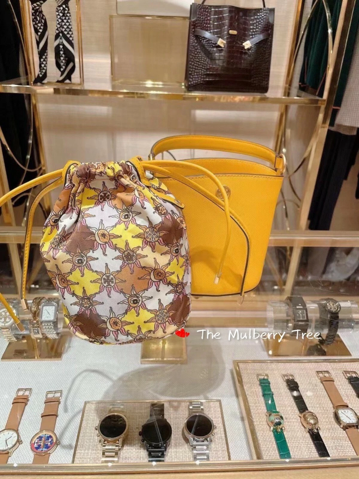 Mini borsa a secchio nuova con etichette Tory Burch 75591 Robinson stemma d'oro al dettaglio $328