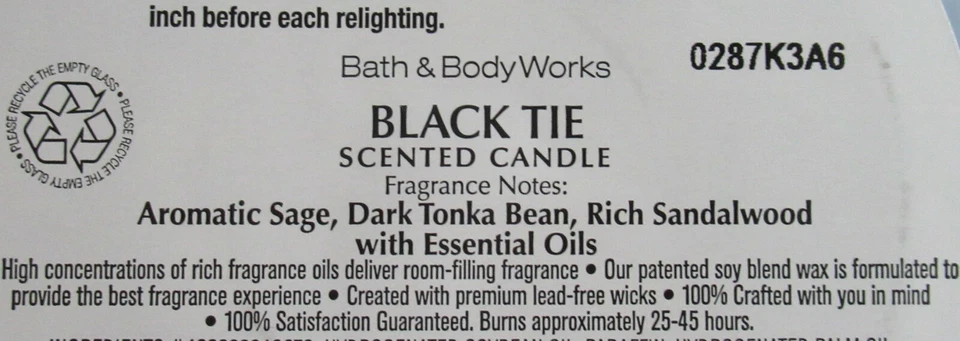 Bath & Body Works 3 mechas 14,5 oz tarro vela perfumada corbata negra con aceites esenciales Foto 3 de 3
