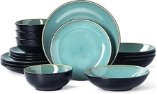 Plates and Bowls Sets for 4 -  16-Piece Stoneware Dinnerware Sets, Ceramic Dishw