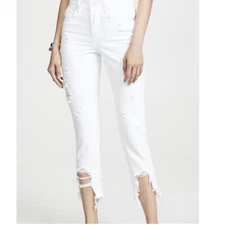 NWT BLANKNYC The Madison Crop High Waist Destroyed Jeans White Size 24