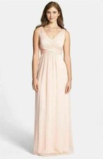 Adrianna Papell Crisscross Chiffon Gown Sz 10 Blush