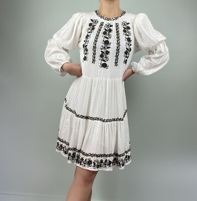 Ulla Johnson Ivory Ceres Sequined Embroidered Cotton Voile boho dress 2 |  eBay