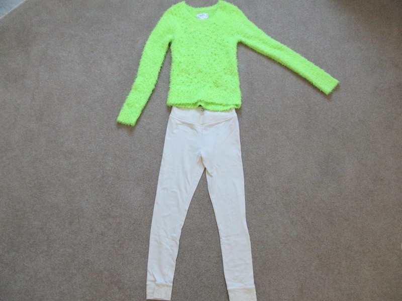 Justice ~ Girls Size 12 Neon Green Sequin Sweater &  Sequin Cuff Cream Leggings