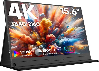 HONGO Portable Monitor 4K 15,6'' 3840x2160 UHD Laptop Monitor Bildschirm IPS 100% sRG