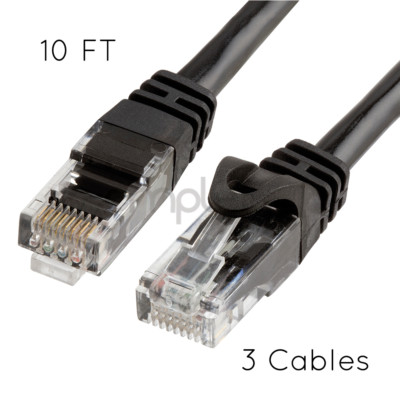 3x 10FT CAT6 Cable Ethernet Lan Network CAT 6 RJ45 Patch Cord Internet Black NEW