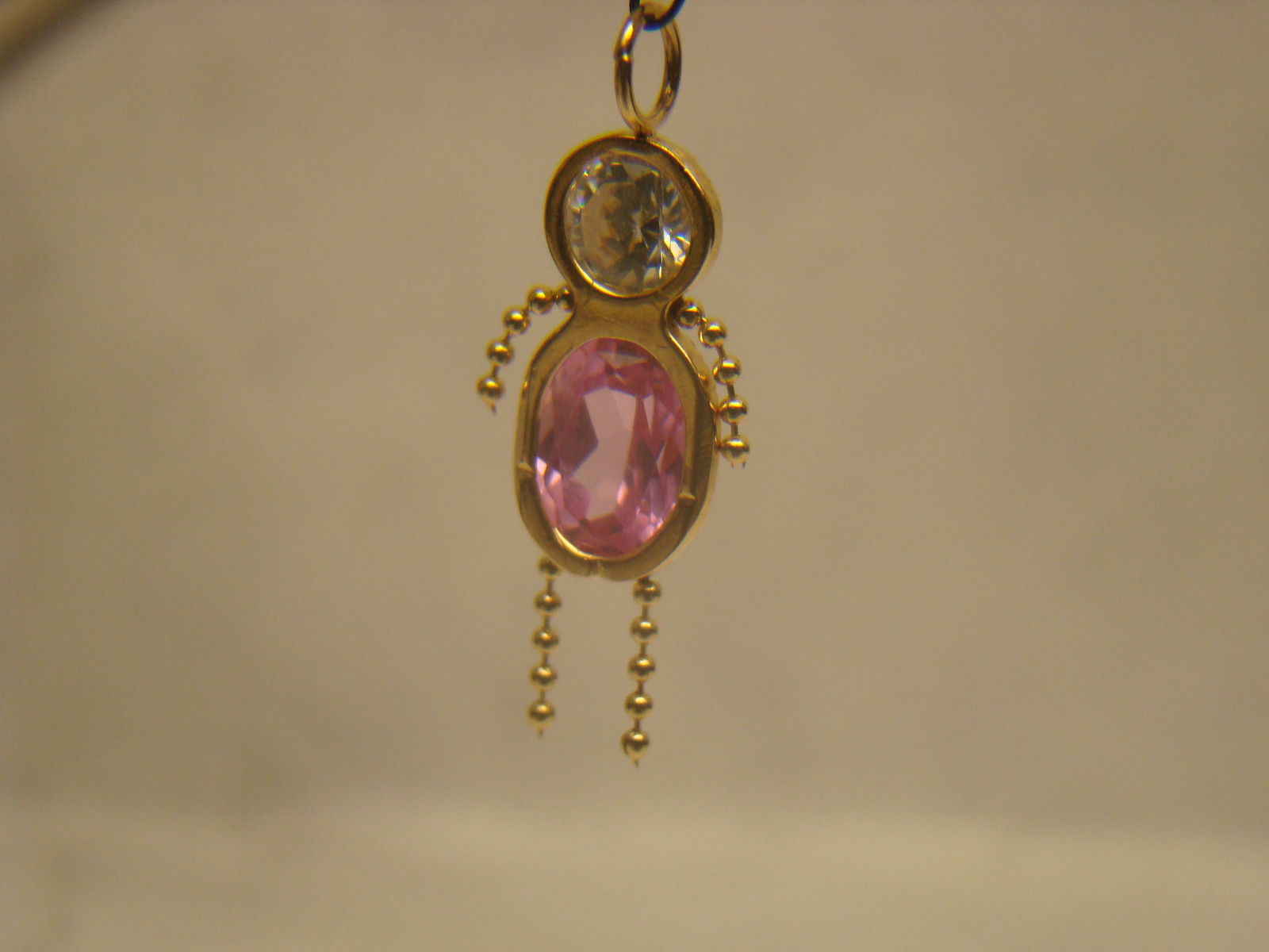 Month of Oct. Birthstone charm pendant 14kt yellow gold white and Pink NICE BOY
