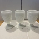 Set of 3 Vintage Diamond Hobnail Milk Glass Water Wine Goblets Cups