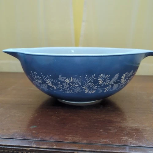 Vtg PYREX Large #444 Blue COLONIAL MIST" Cinderella Nesting Bowl 4Qt EXCELLENT