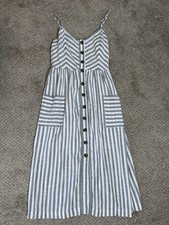 American Eagle Women's Striped Spaghetti Strap Sundress Button Front Size Medium