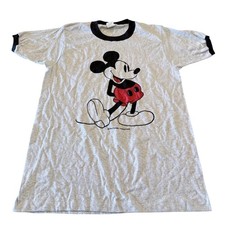 Vtg Tropix Togs Mickey Mouse Ringer T-Shirt Gray Single Stitch L Walt Disney USA
