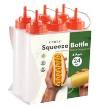 6-Pack 24 oz Clear Squeeze Bottle with Cap, BPA 24 Ounces Red-Tip with Cap
