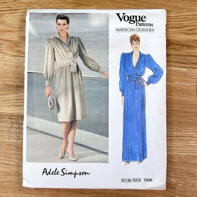Vogue amerikanischer Designer ADELE SIMPSON Muster 1306 UC FF Wickelkleid Größe 14