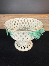 Dresden Saxony Porcelain Reticulated Pedestal Fruit Bowl - ca 1890 As Is 