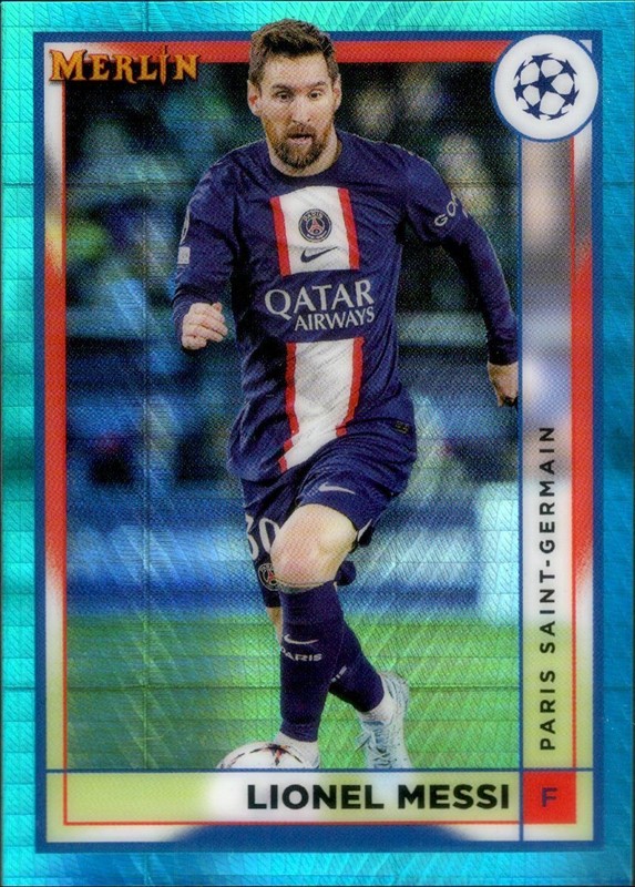 2022-23 Merlin UEFA Club Competitions #104 Lionel Messi Aqua Prism Refractor