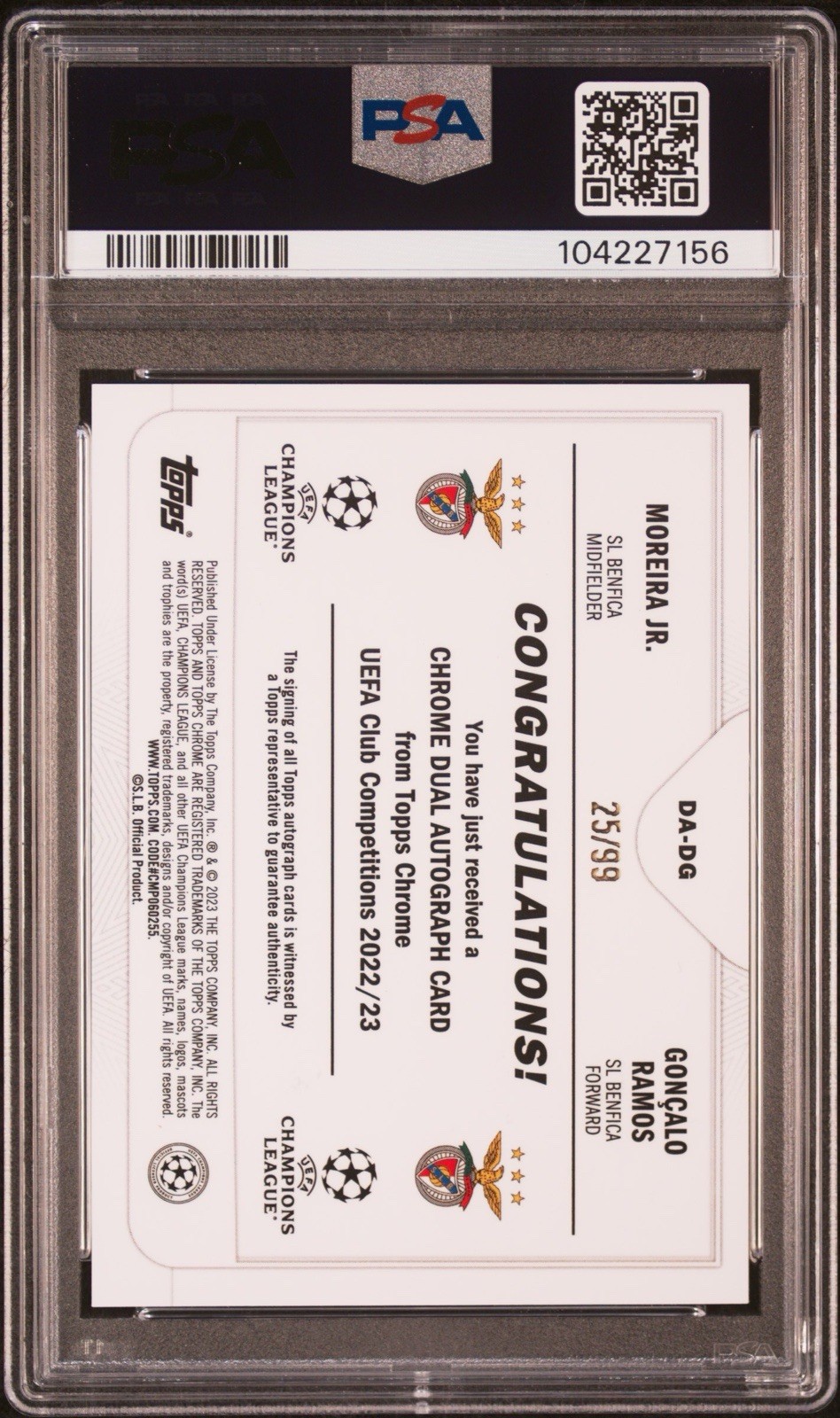 *** 2022 Topps Chrome Dual  Auto Refractor MOREIRA JR And RAMOS #’d/99 PSA 9 *** view 2