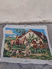 CANEVAS FINI CAVALIER CHIEN DECOR CHASSE A COURRE
