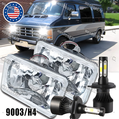 Pair for Dodge B150 B250 Ram Van 1981-1993 7x6'' LED Headlights Hi/Lo Beam S+