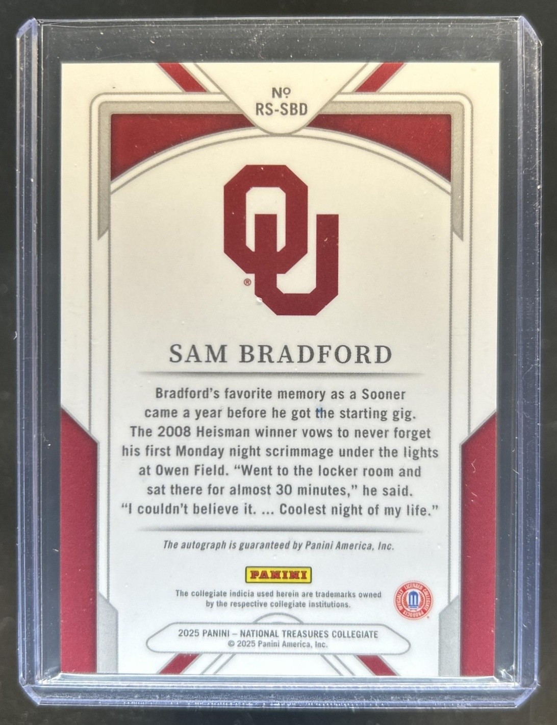 2025 National Treasures Collegiate Sam Bradford Reflections Signatures Auto #/99 view 2