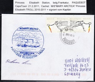 Antártica "BELGIA" 2011 Cachet "MS MARY ARCTICA" ¡FIRMA! look Scan! 28 4 13