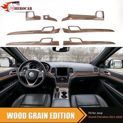 7PCS Wood Grain Center Dashboard Door Handle Covers for Grand Cherokee 2011-21