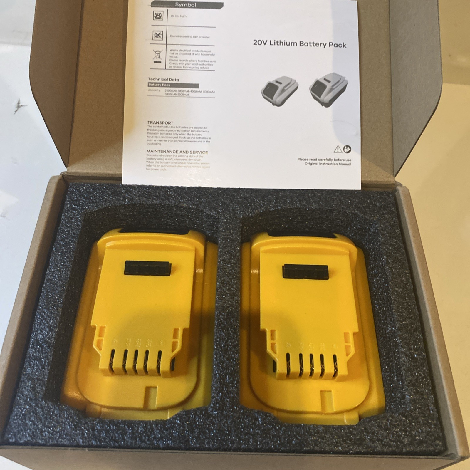 【2-Pack for DeWalt 20V 6Ah Lithium Battery】 Dual High-Capacity Rechargeable Bat